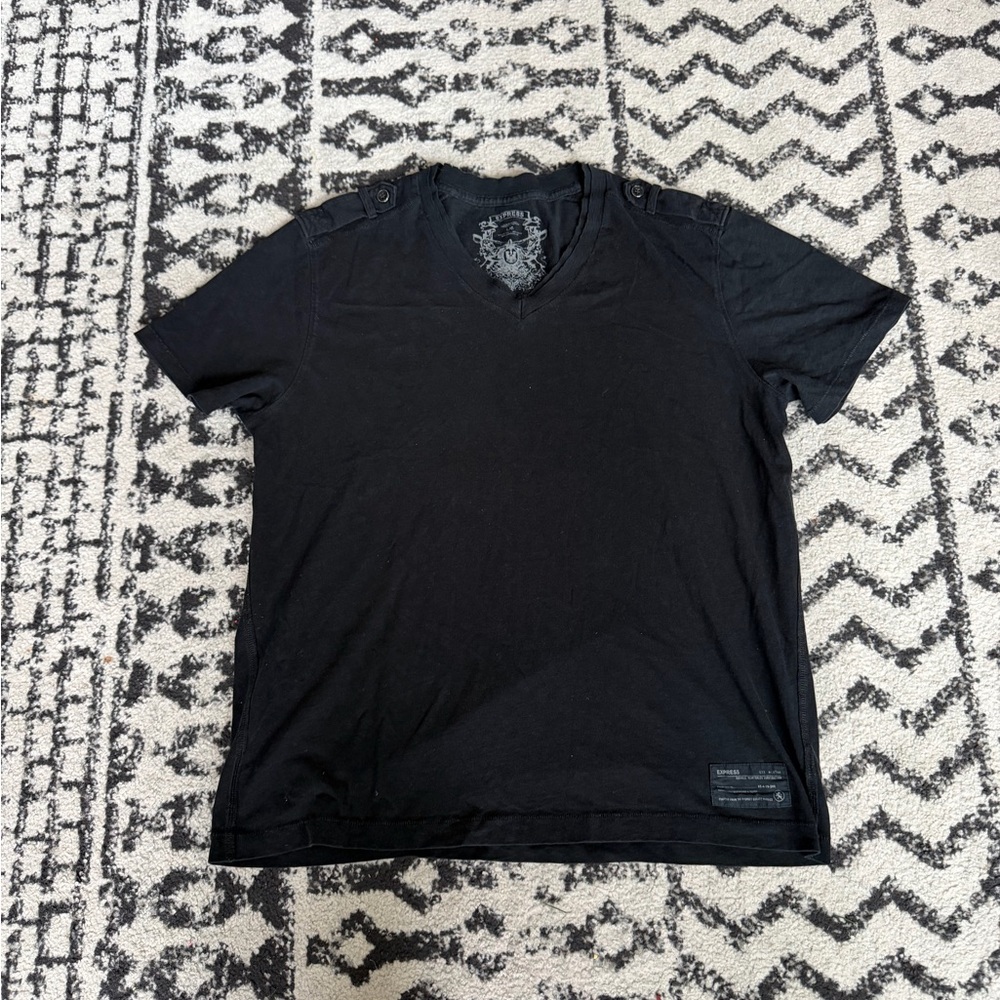 Express Men's Black Graphic V-Neck Tee